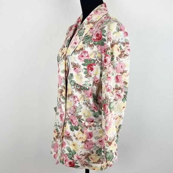 Vintage 80s Peabody House Floral Rose Print Blazer Jacket Pastel Longline Medium - Picture 5 of 10